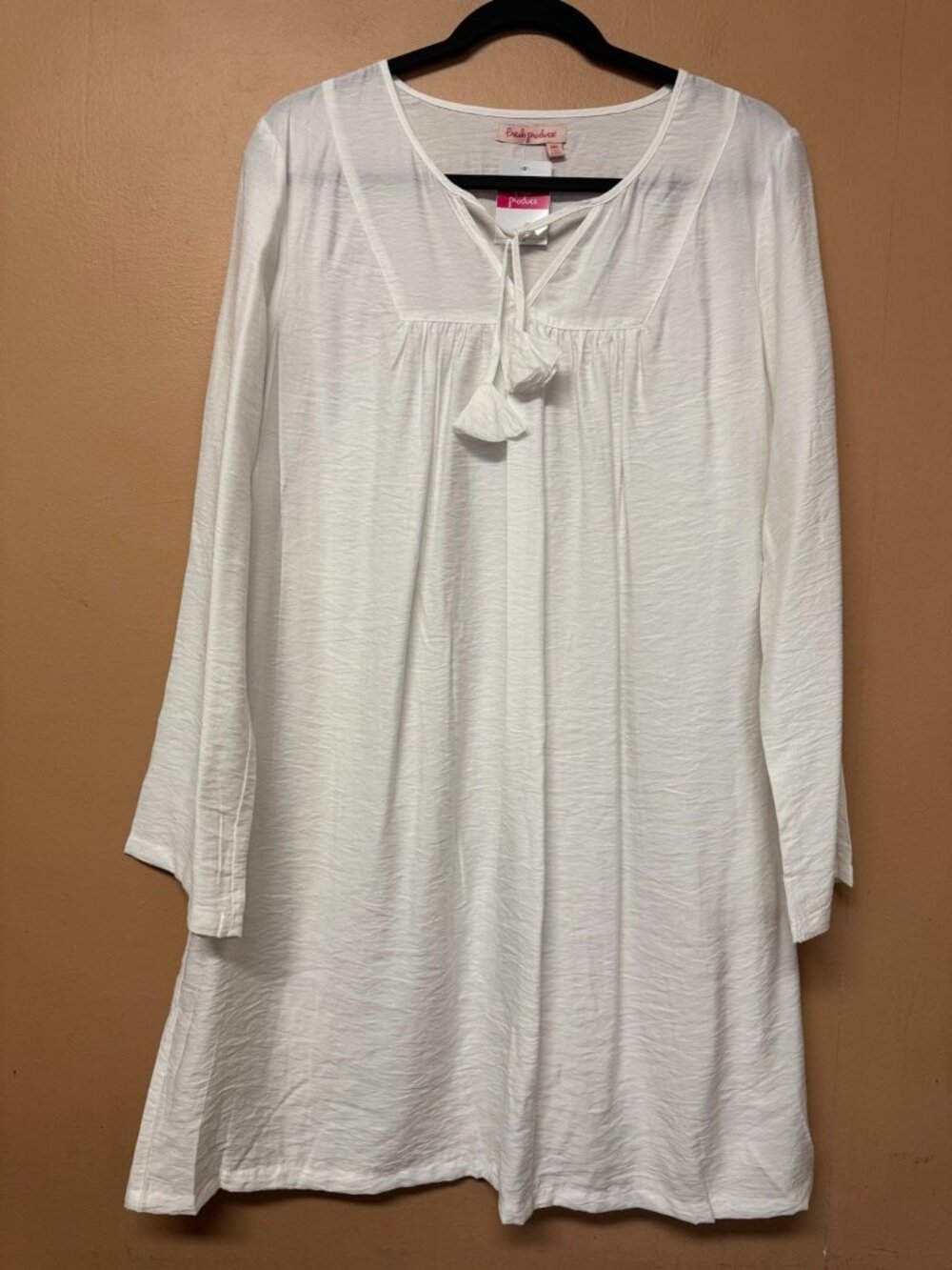 Fresh Produce Bahia Dress M White NWT Tassel Tie Rayon Knit Beach Boho Tunic